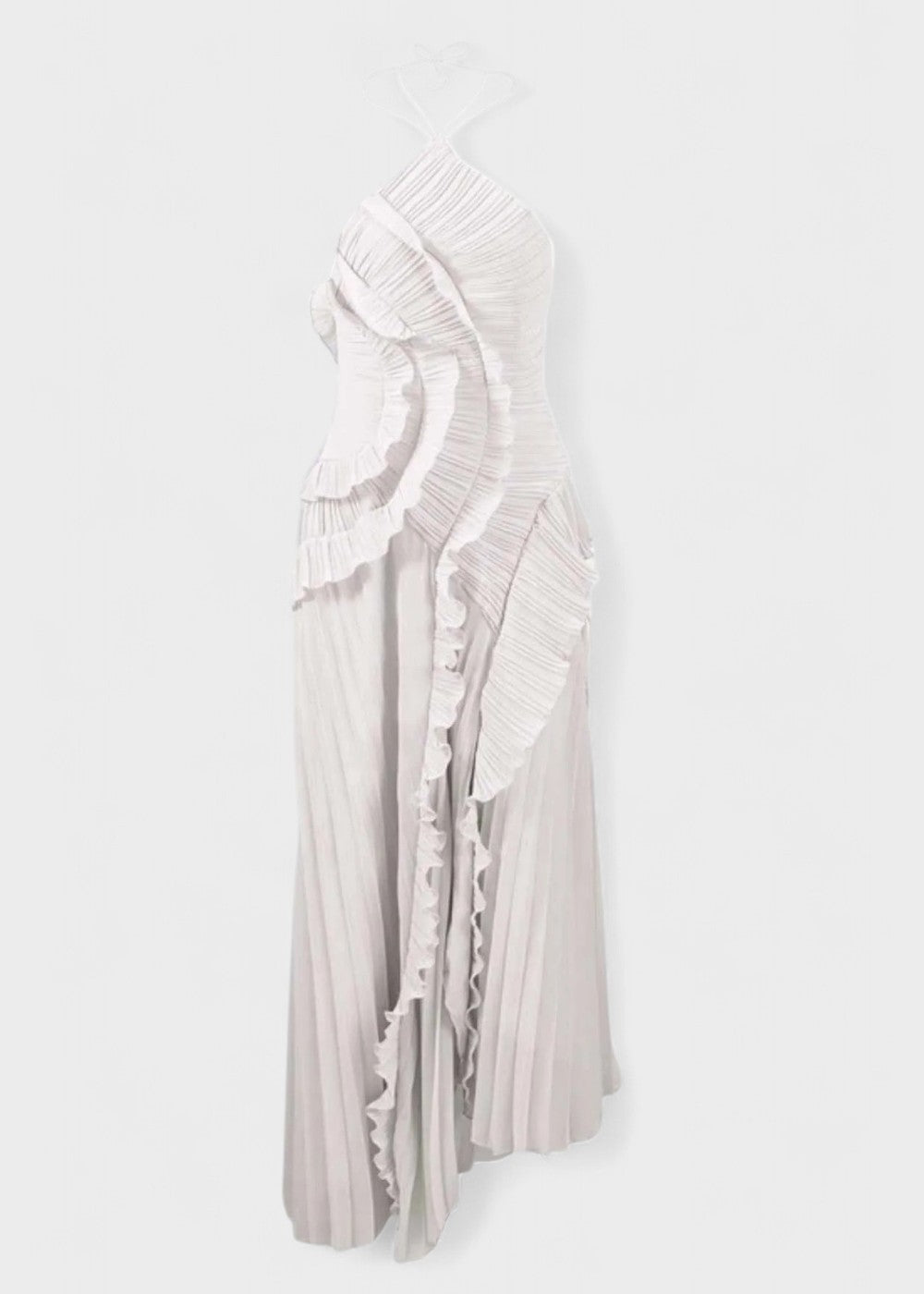 Vestido elegante com decote halter e folhos em cascata - Vichy Signature