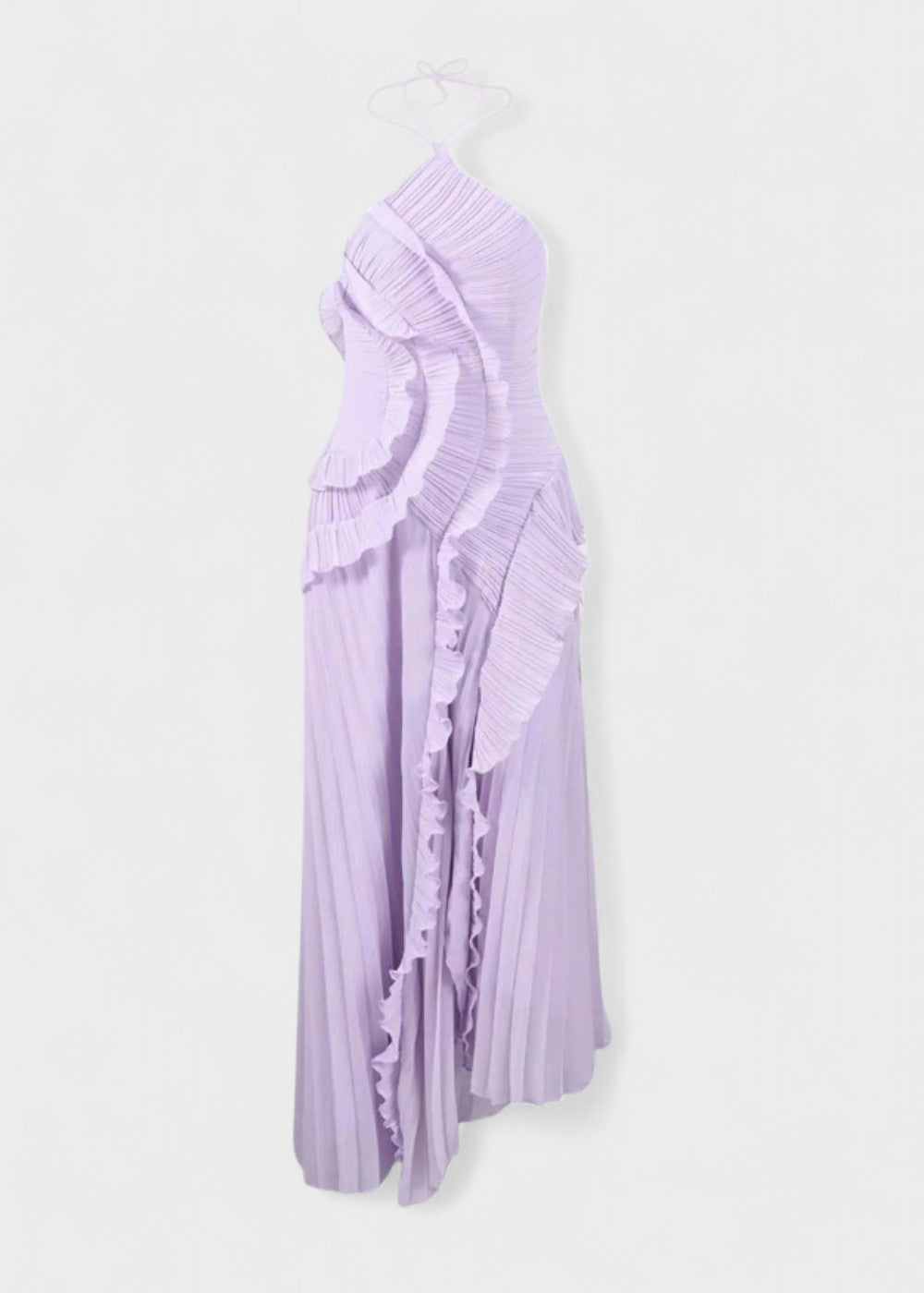 Vestido elegante com decote halter e folhos em cascata - Vichy Signature
