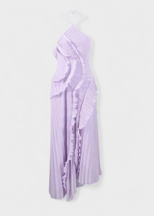 Vestido elegante com decote halter e folhos em cascata - Vichy Signature