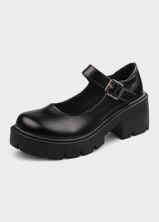 Bonnie - Sapatos Oxford Botas de Salto em Pele Preta Verniz