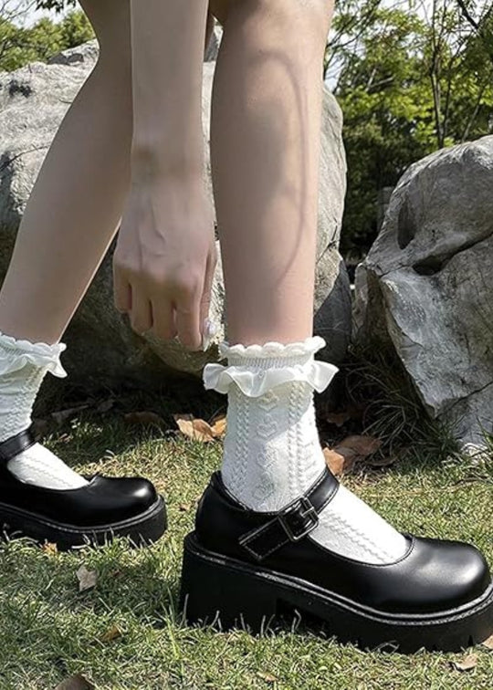 Bonnie - Sapatos Oxford Botas de Salto em Pele Preta Verniz